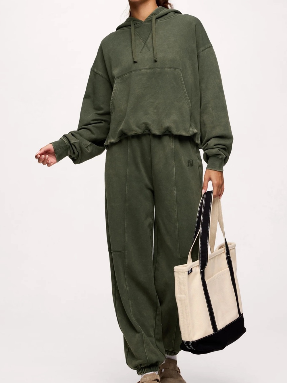 Nuuds Vintage Washed Hoodie Sweatpants set in darkest olive